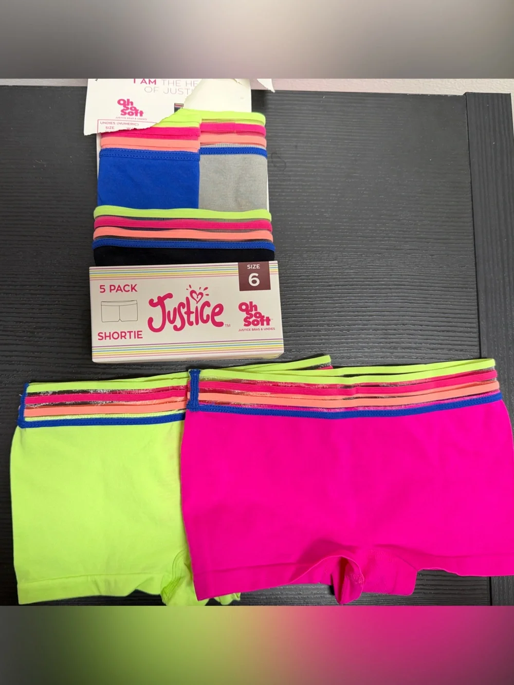 Justice Neon Pink & Neon Green Athletic Shortie Underwear